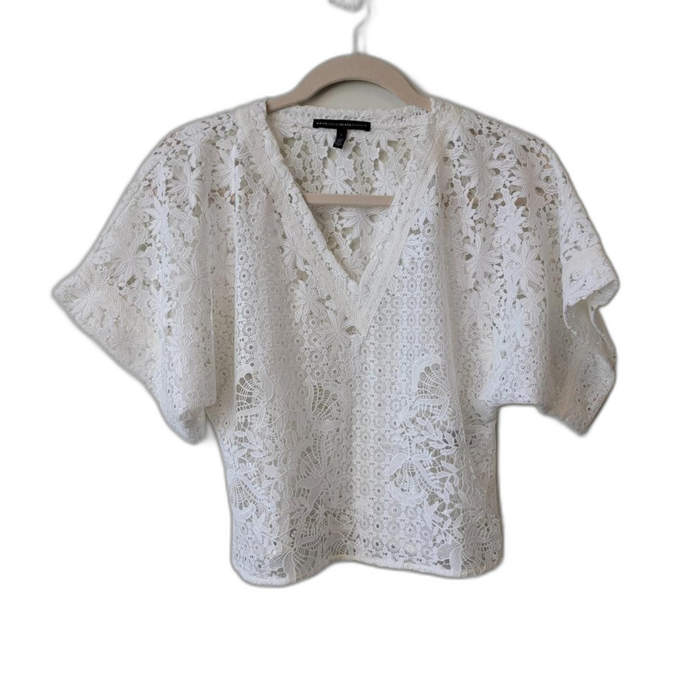 White House Black Market Eyelet Dolman Oversized V-Neck Blouse White Size S